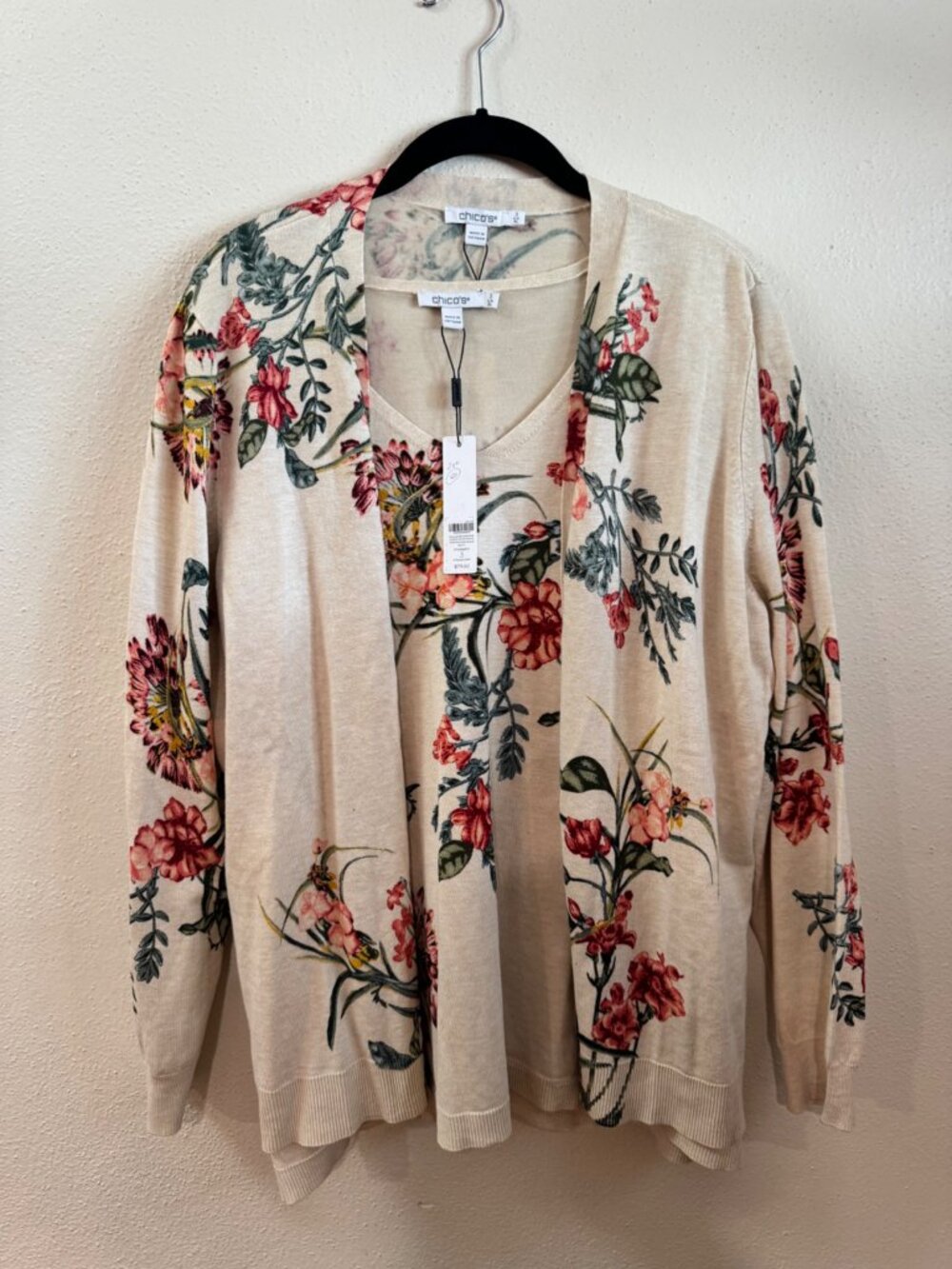 NWT Chico's Floral Open Front Cardigan Sweater Set Women's Size 3 (XL)